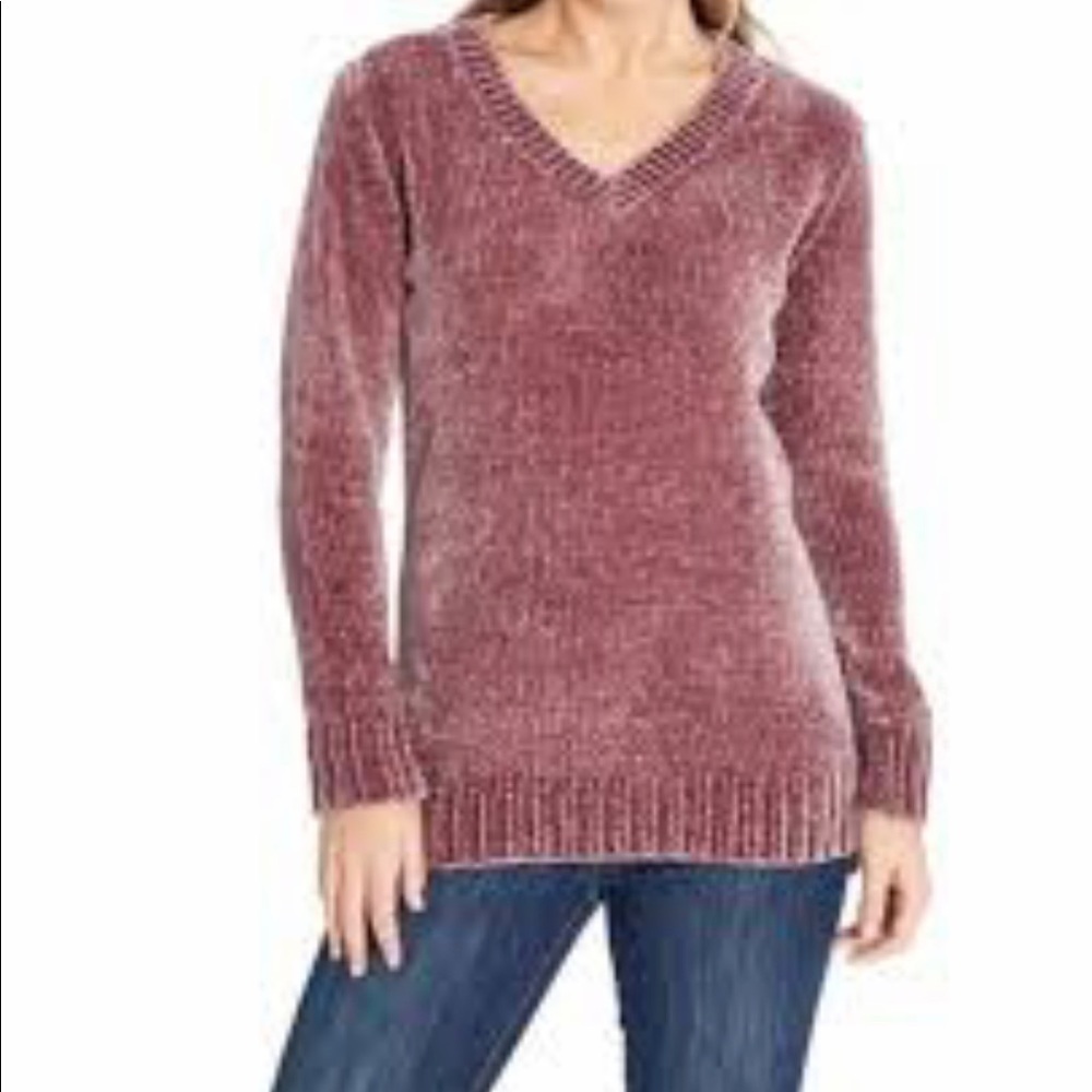Women’s new Orvis mauve pink fuzzy medium knit v-neck pullover sweater size S
